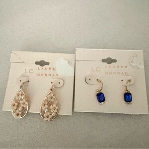Lauren Conrad Pearl and Blue Stone Earrings Set